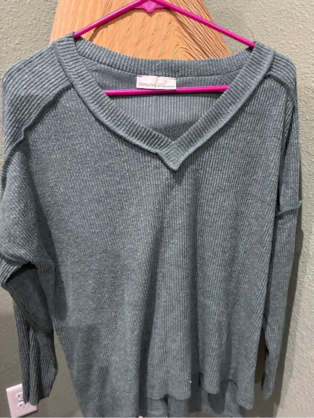 Zenana Outfitters V-Neck Ribbed Sweater in Sage